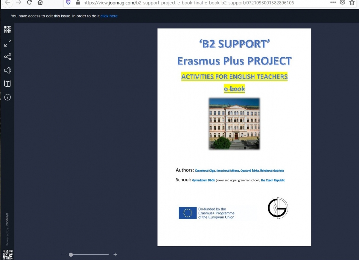 E-BOOK o PROBĚHLÉM ERASMUS PLUS PROJEKTU B2 SUPPORT s AKTIVITAMI PRO UČITELE