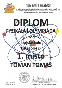 Tomáš Toman – úspěšný řešitel Fyzikální a Matematické olympiády